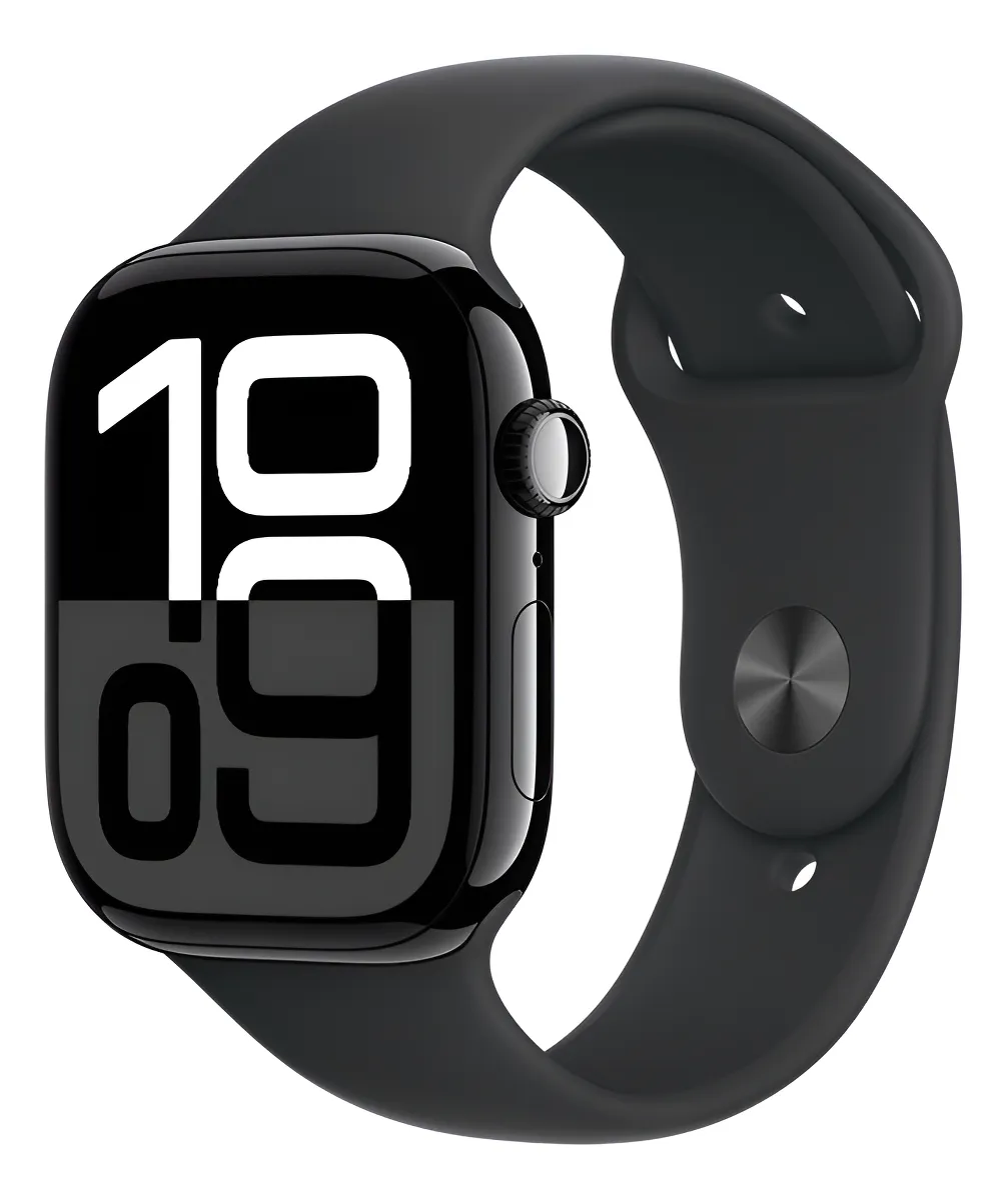 Apple Watch Series 10 GPS • Caja de aluminio negro azabache de 46 mm • Correa deportiva negra